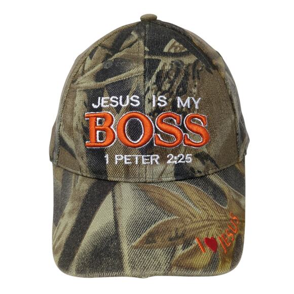 Jesus Is My Boss 1 Peter 2:25 Strapback Baseball Cap Multi One Size Camo KYS - Picture 1 of 9